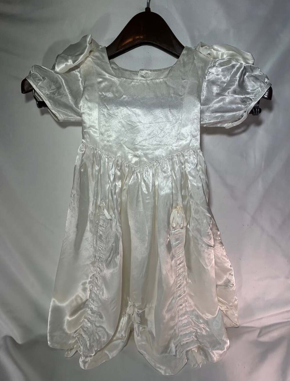 Small satin christening gown or wedding costume has condition issues READ